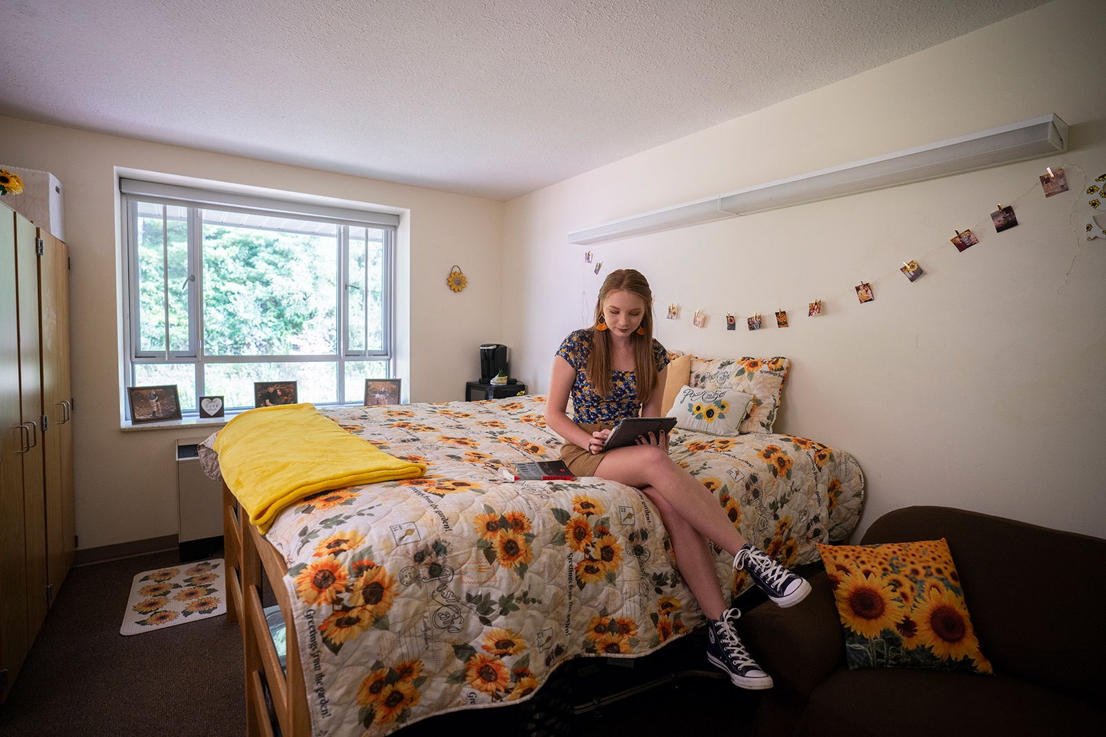 Student in dorm room