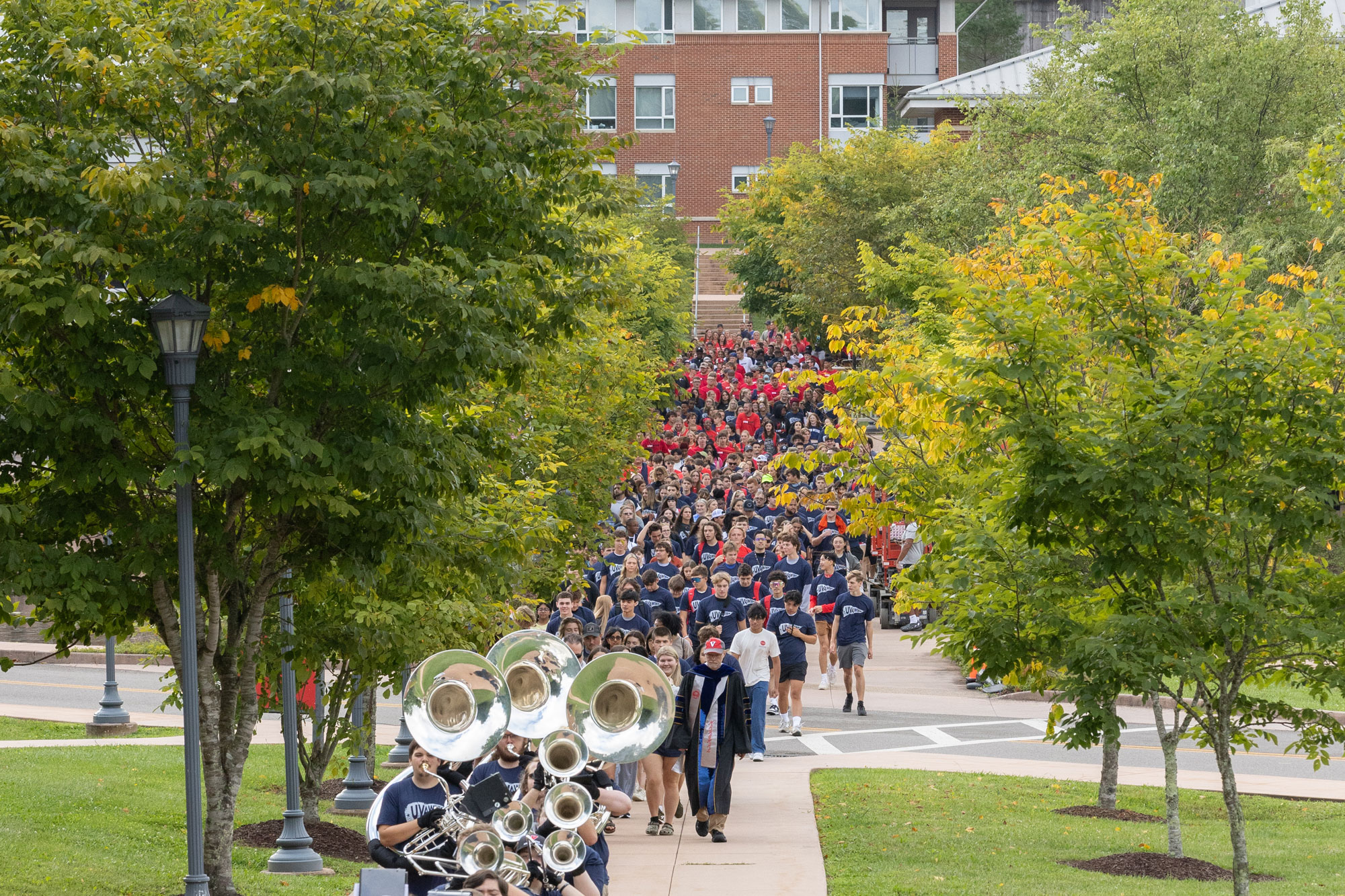 Students lined up on campus