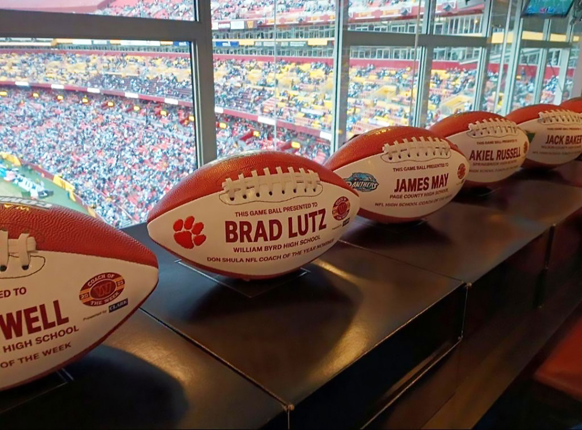 Footballs lined up at stadium