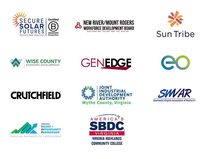 Secure Solar Futures, New River/Mount Rogers Workforce Development Board, Sun Tribe, Wise County Economic Development, GENEDGE, EO, Crutchfield, Joint Industrial Development Authority, Wythe County, SWVA Association of Realtors, Virginia Talent + Opportunity Partnership Virginia Highlands Small Business Development Center