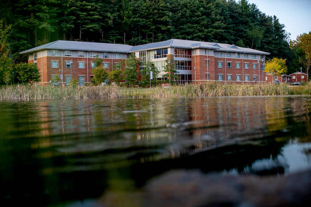 View from lake of residence hall