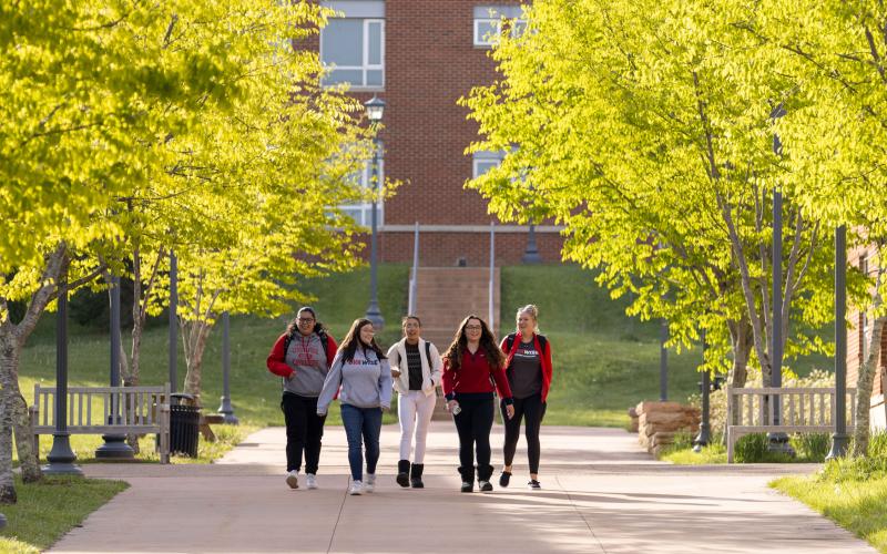 Group of students walking on campus