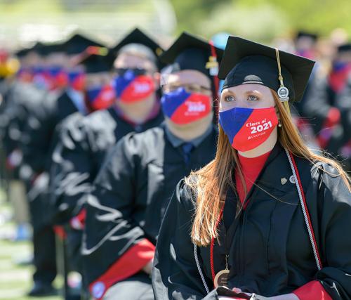 Members of the graduating class in masks