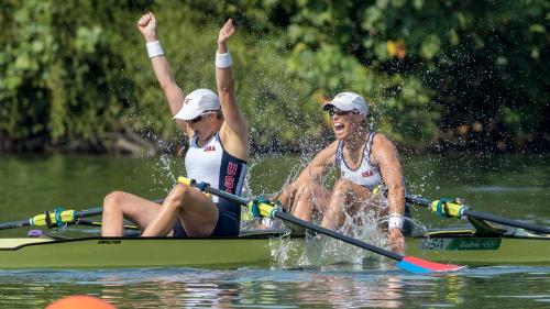 Two rowers in water