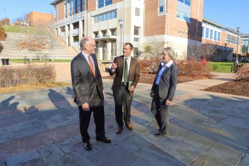 From left, University of Virginia Rector Whittington Clement, UVA President Jim Ryan and UVA Wise Chancellor Donna Henry converse at the Wise campus.