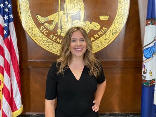 Julianna Jenkins, Governor's Fellow, poses at government offices