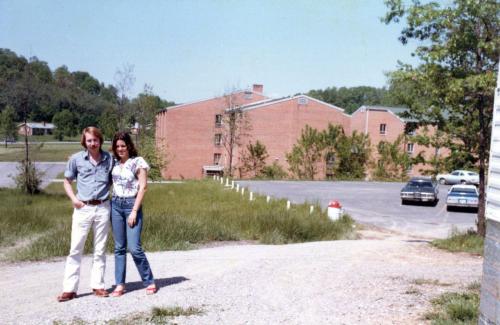 Rick and Vickie Herron, who are 1982 graduates of Clinch Valley College (CVC), pose in front of McCraray Hall in 1981.