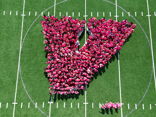 Aerial photo of freshman class in V