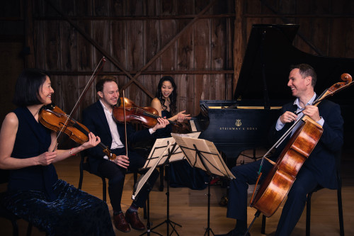 Members of Garth Newel Piano Quartet with instruments