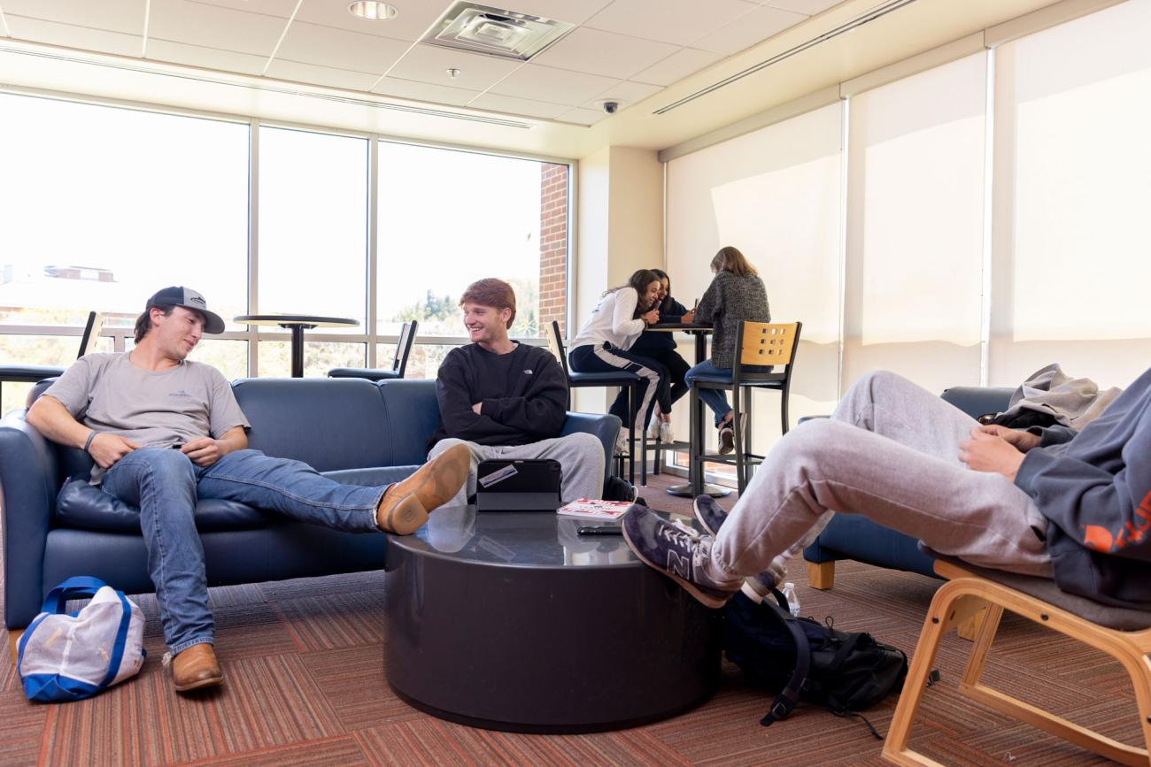 Students in residence hall lounge