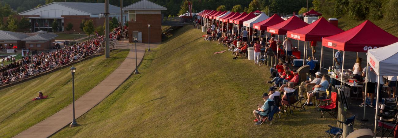 Tailgating tents above football field