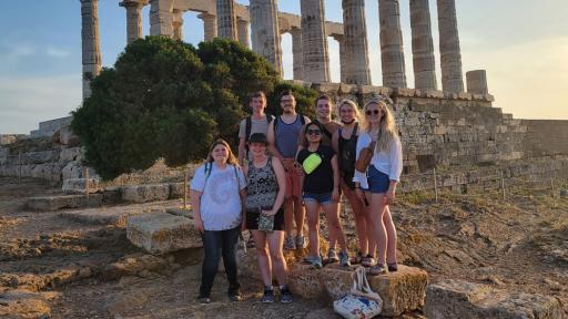 Thirteen students toured Athens, Delphi, the Cape of Sounion (the Temple of Poseidon) and Santorini during their two-week trip abroad as part of the “Politics and Philosophy of Ancient Greece” course.