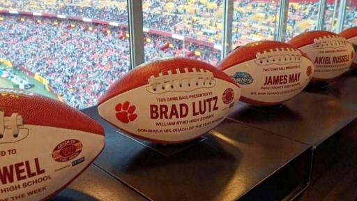 Footballs lined up at stadium