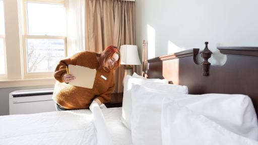 Student during room checks at Inn