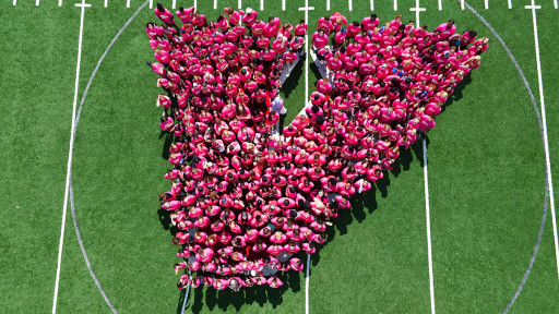 Aerial photo of freshman class in V