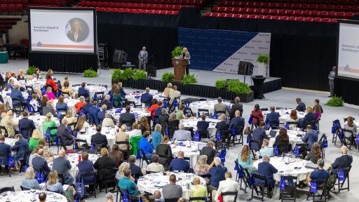 View of attendees seated at Economic Forum